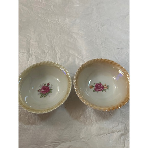 Set of 2 Vintage Japan Rose Porcelain Bowls Small Dessert Cereal Bowls